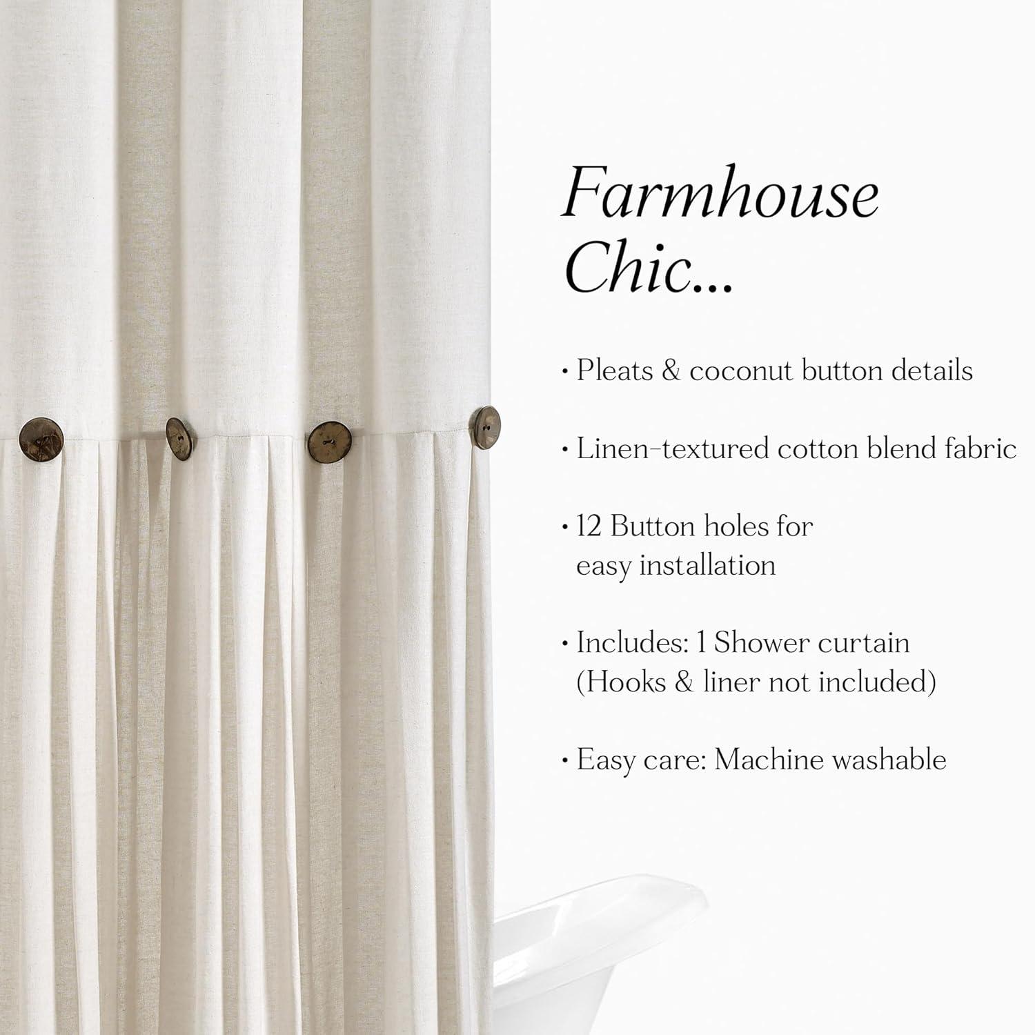 Linen Button Shower Curtain Off White Single 72X72