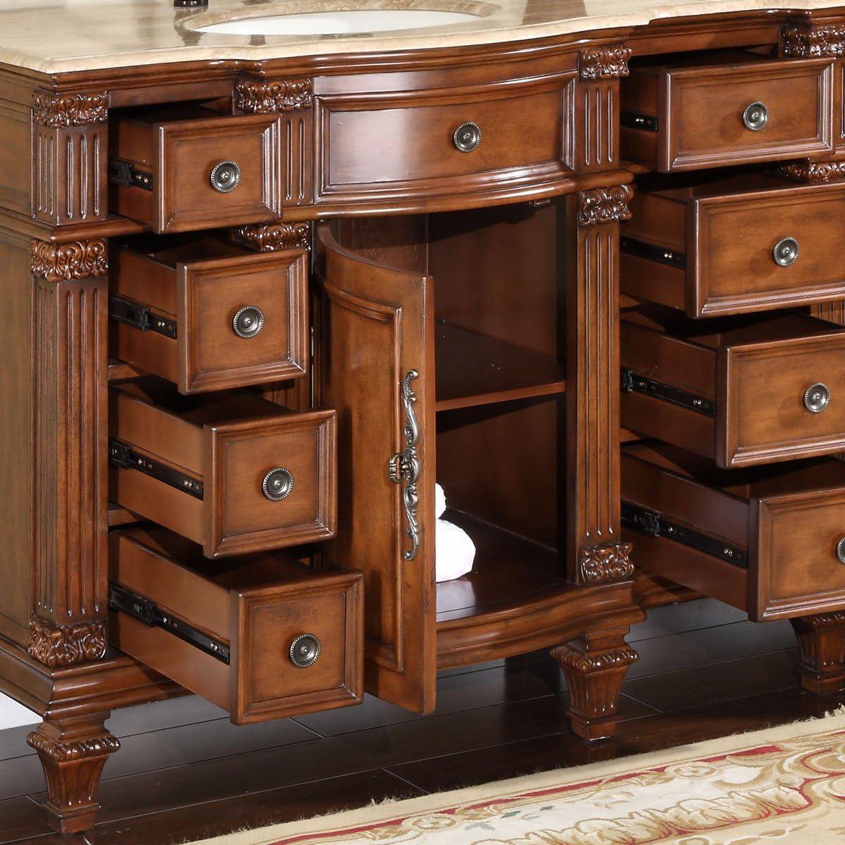 Traditional Rosewood Double Sink Bathroom Vanity with Travertine Top