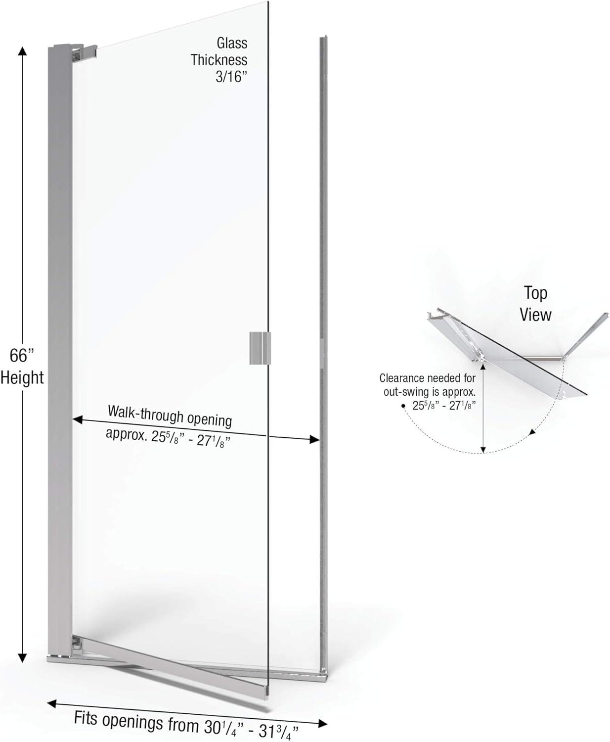 Armon 30.25" W x 66" H Pivot Semi-Frameless Shower Door