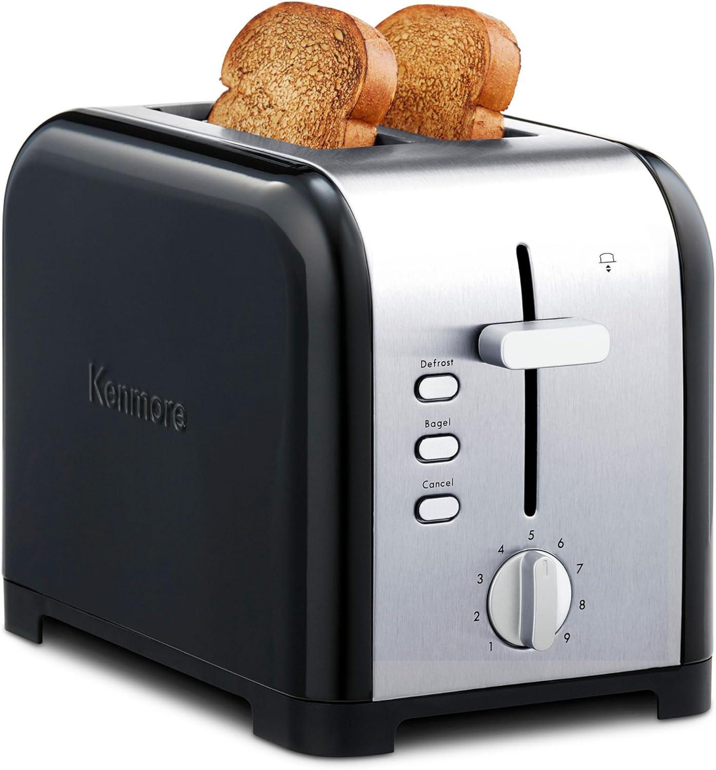 Kenmore 2 Slice Toaster with Wide Slot, Bagel/Defrost Feature, Stainless Steel