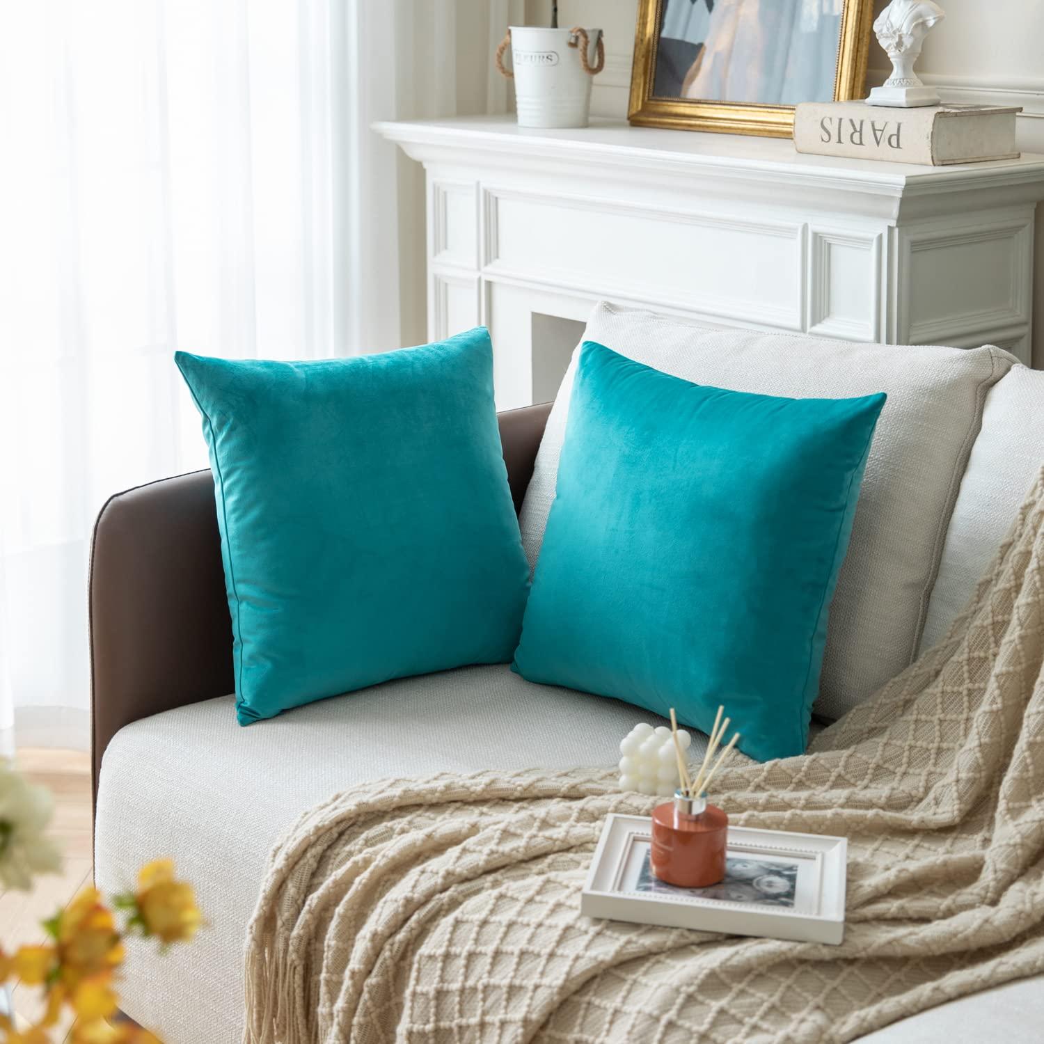 Toptie Set of 2 Velvet Pillow Covers 18" x 18", Throw Cushion Case for Sofa Bedroom (Beige)