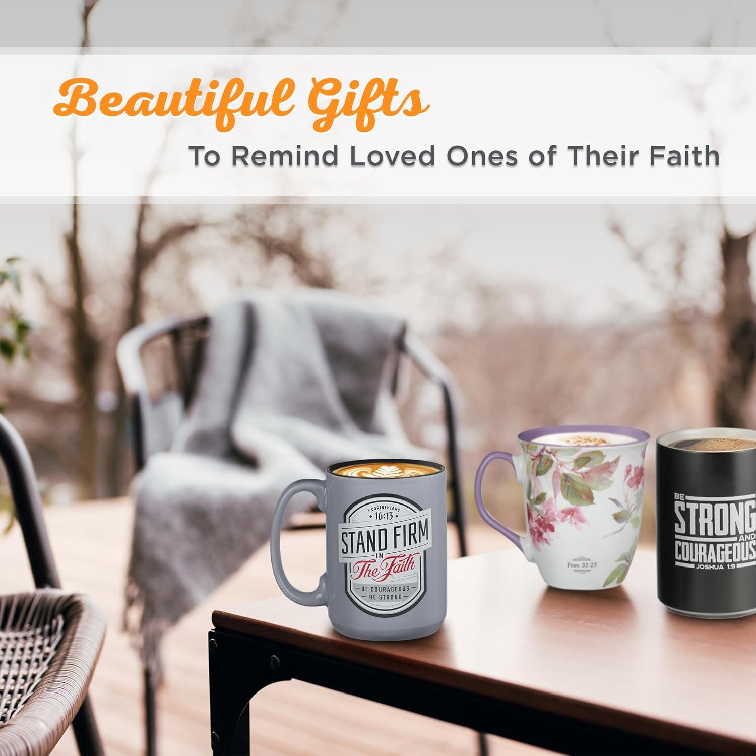 Christian Art Gifts Large Coffee & Tea Inspirational Scripture Mug for Men: Strong & Courageous - Encouraging Bible Verse Drinkware, Black, 14 Oz. (Other)