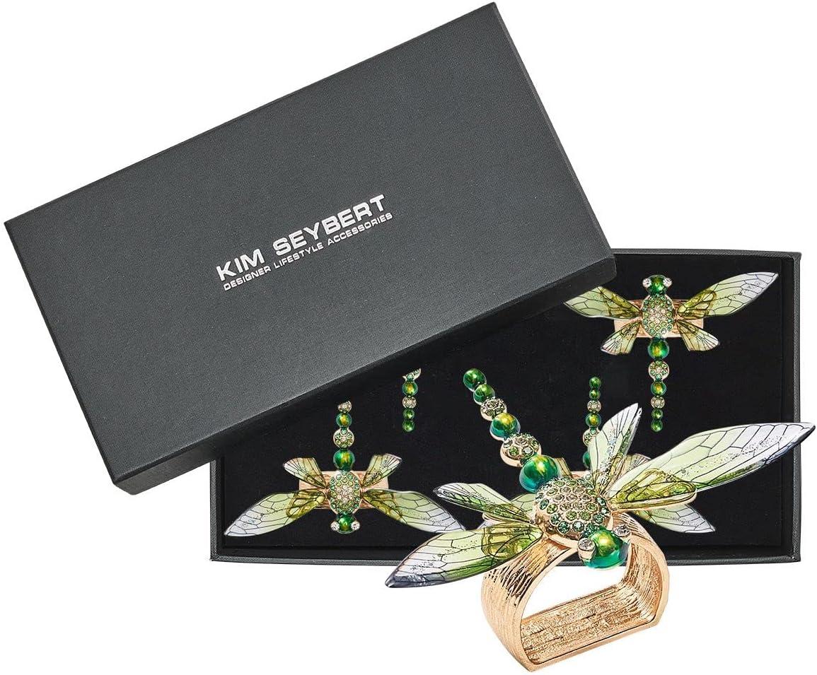 Green Dragonfly Napkin Rings with Rhinestones, Set of 4