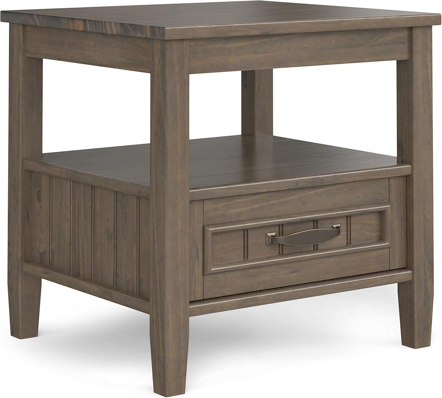 WyndenHall Rowan End Table with Bottom Drawer Smoky Brown: Transitional Style, Square Side Table with Fixed Shelf