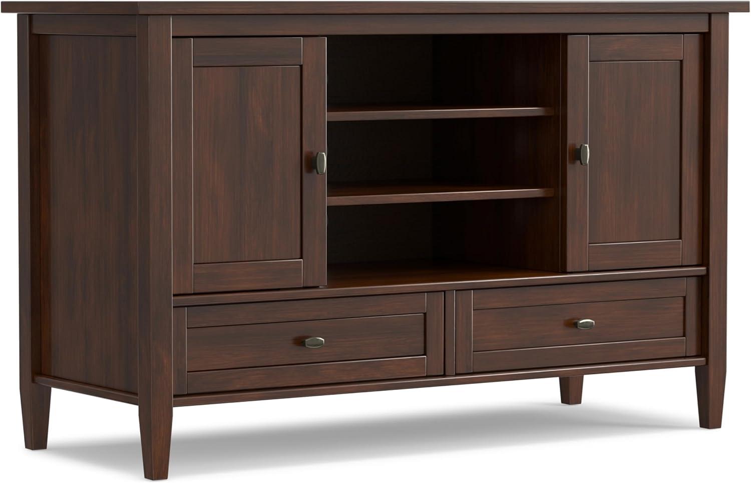 Simpli Home Warm Shaker Solid Wood TV Stand for TVs with 2 Storage Cabinets and 2 Drawers