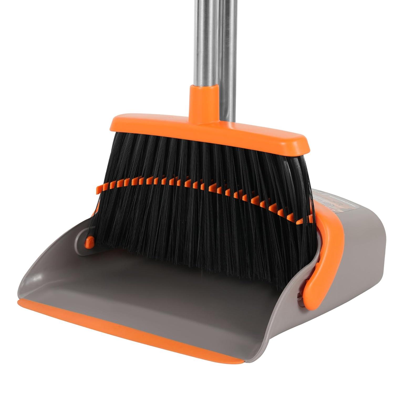 Heavy-Duty Broom and Dustpan Set for Outdoor Broom and Dust pan for Home Commercial Cleaning Supplies Angle Broom with Long Handle Perfect for Courtyard Garage Lobby Mall Market Street, B6