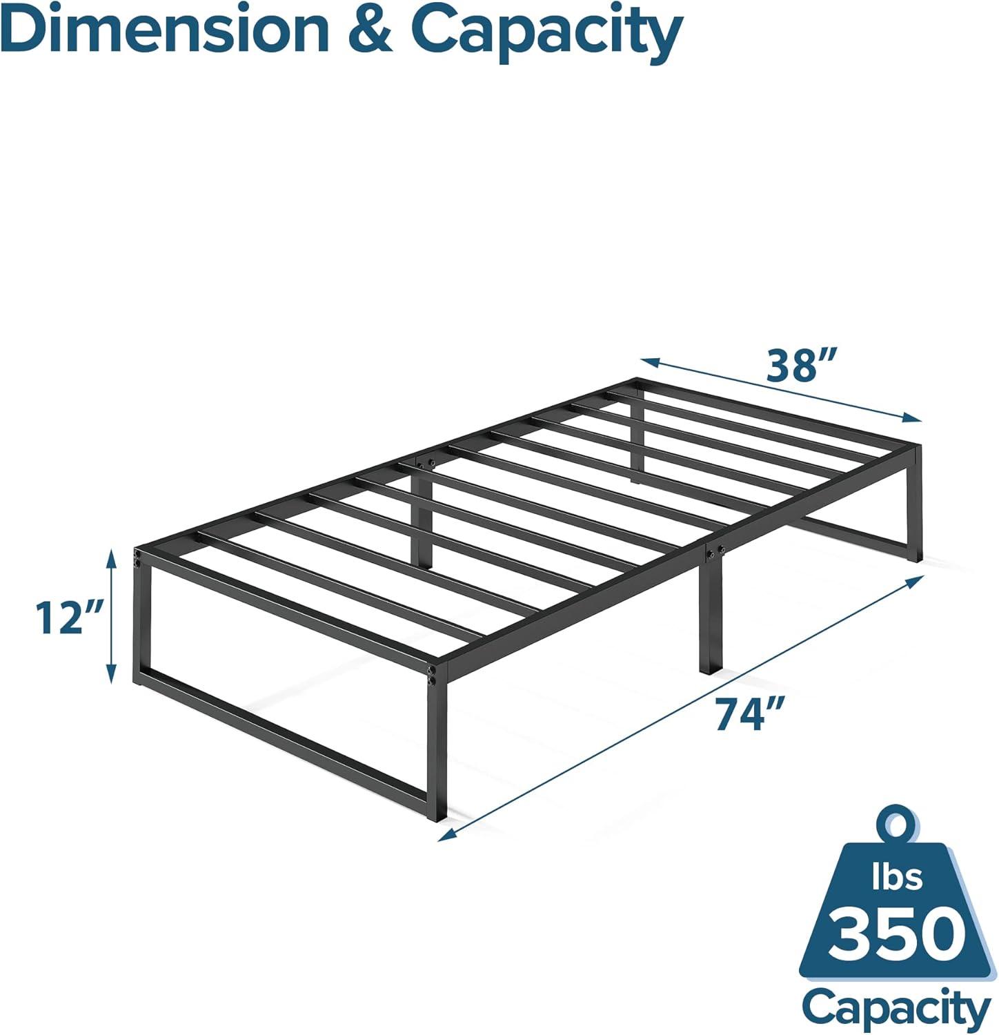 Twin Lorelai 12" Metal Platform Bed Frame Black - Zinus: No Box Spring, Steel Construction, 350lb Capacity