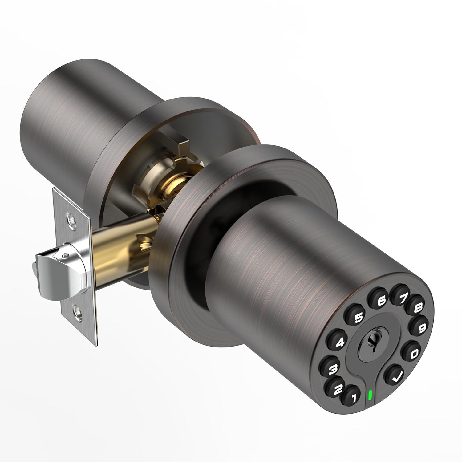 Keypad Door Handle With Key, Keyless Code Entry Lock, Automatic Lock, 50 User Codes, Easy To Install, Suitable For Home, Office, Hotel, Bedroom, Garage, No Door Latch