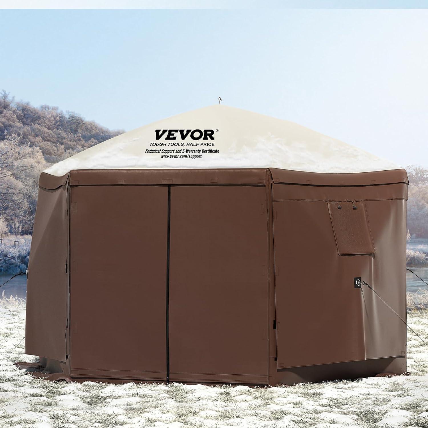 Hexagonal Brown and Beige Alloy Steel Pop-Up Gazebo Tent