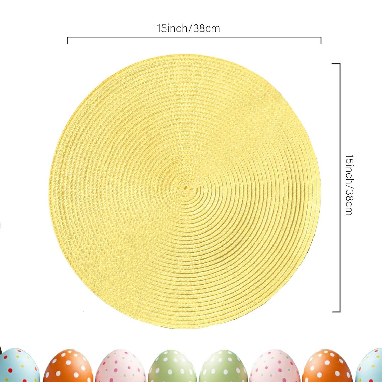 Yellow Round Braided Polyester Placemats Set of 6