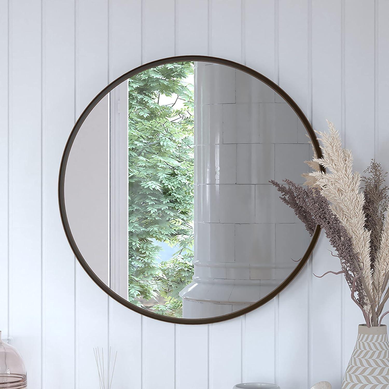 Flash Furniture Jennifer 27.5" x 27.5" Brushed Bronze Modern Wall Mounted Mirror