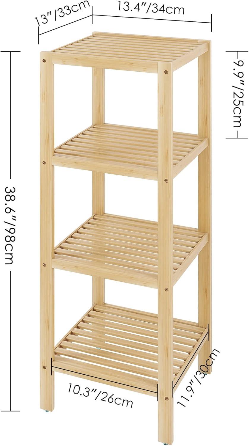 Natural Bamboo 4-Tier Floor Mount Shelf for Entryway and Bathroom