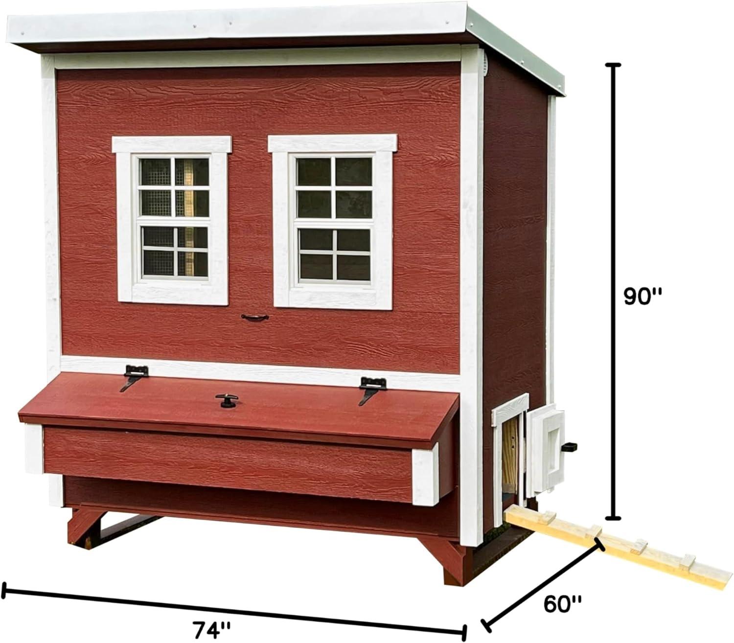 Large Red and White Wooden Walk-In Chicken Coop
