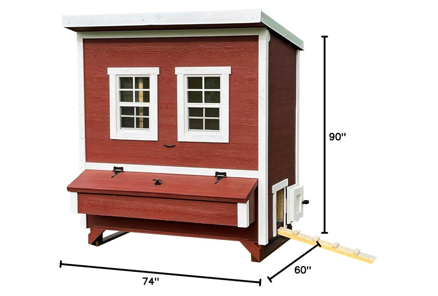 Large Red and White Wooden Walk-In Chicken Coop