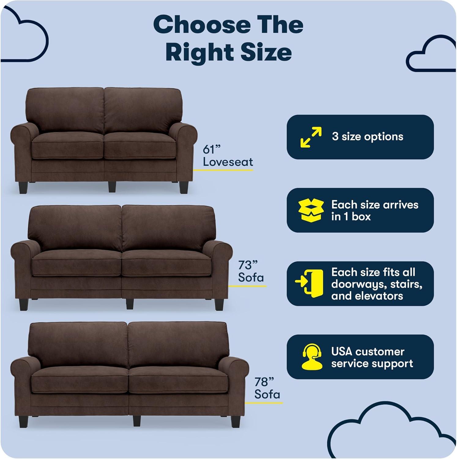 Serta Copenhagen 61" Rolled Arm Sofa, Easy Care Fabric, Soft Pillow Back, Pocket Coil Seat Cushions