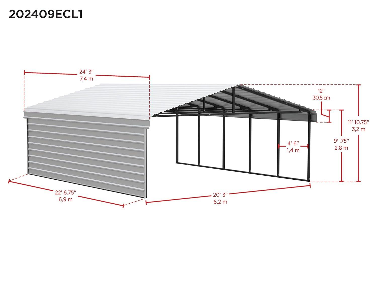 Arrow Arrow Steel Carport with 1 Side Wall Kit, 20x24x09