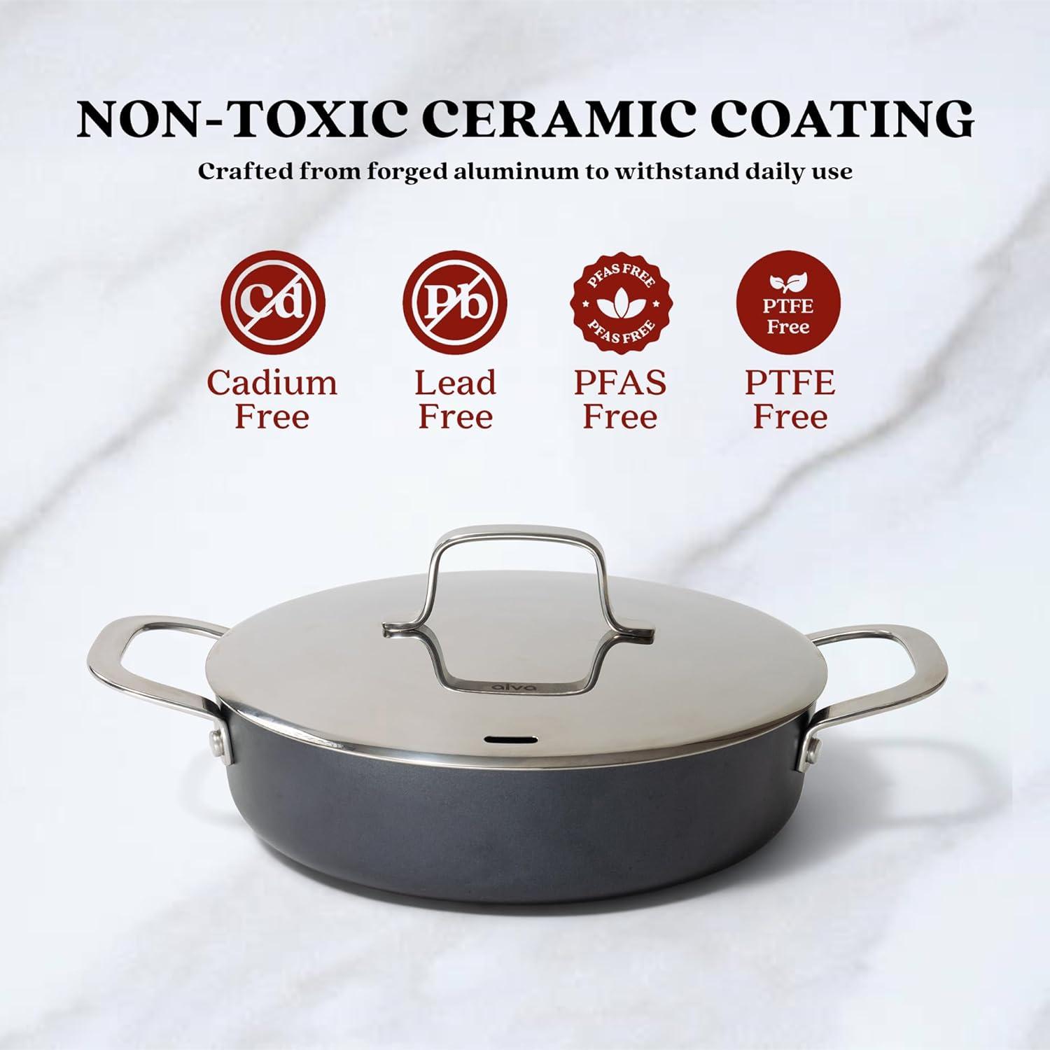 Alva Alva Maestro 3.5 Qt. Premium Nonstick Ceramic Frying Pan with Lid - Non Toxic and Oven Safe
