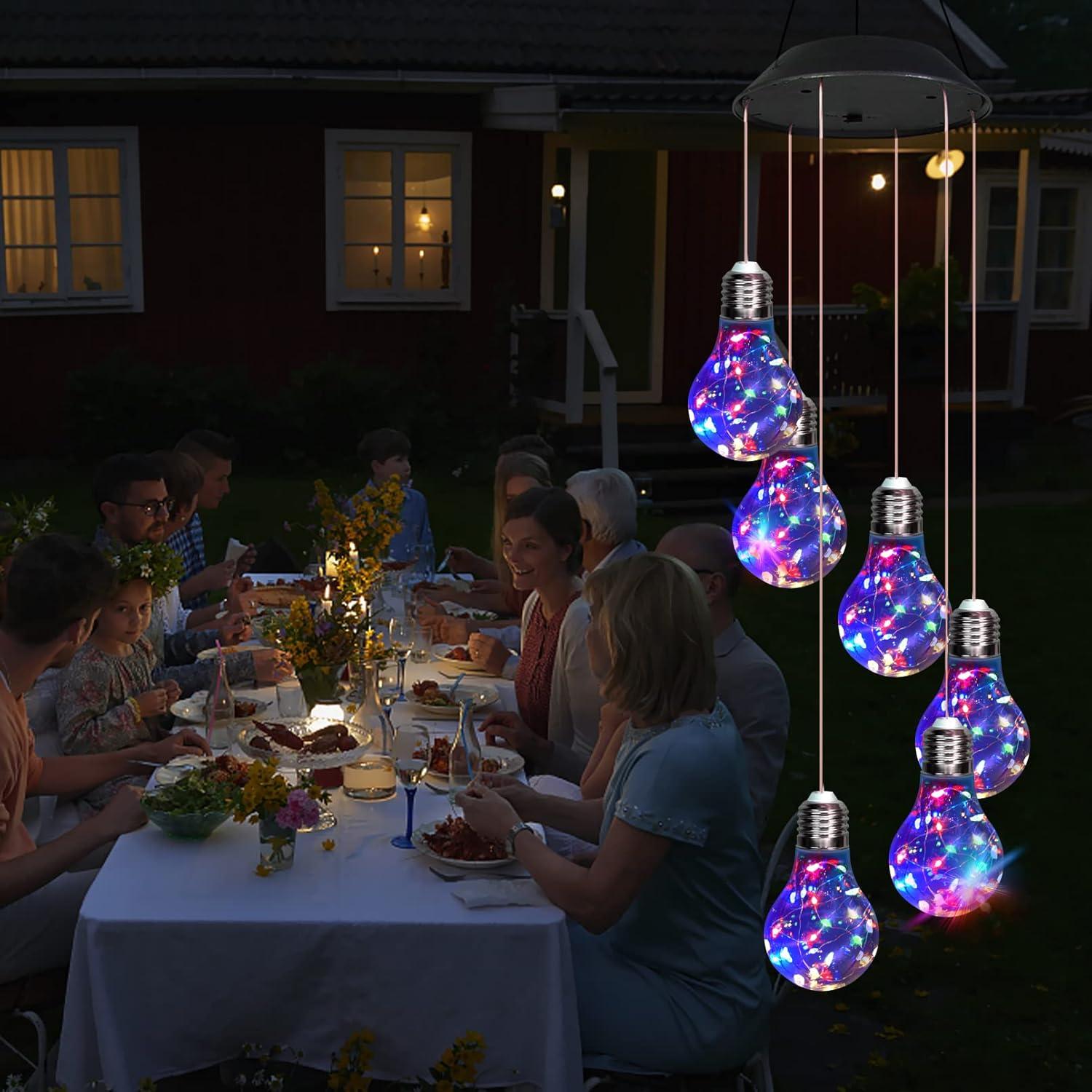 Colorful Solar-Powered Hanging Light Bulb Wind Chimes