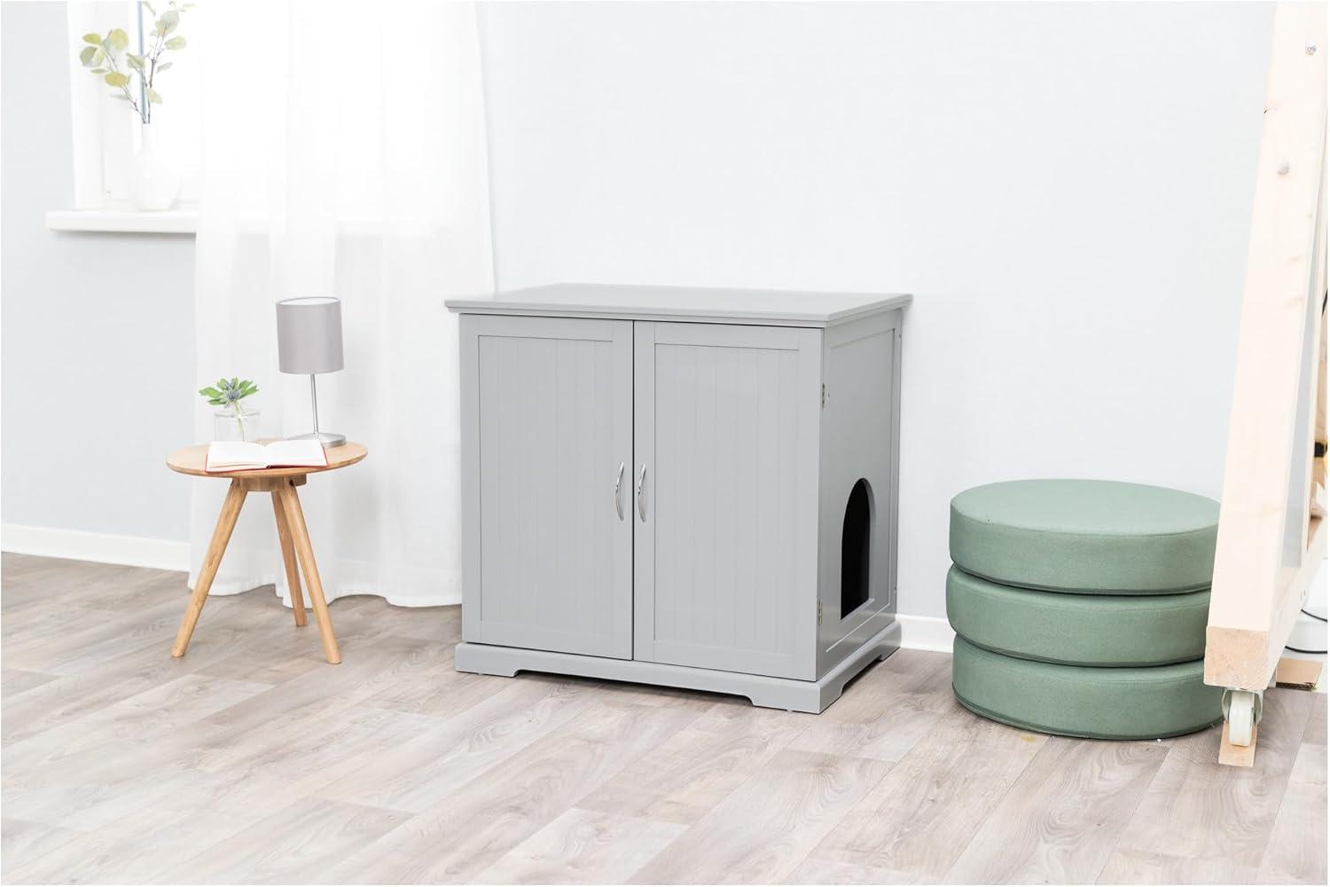 Gray Wooden Litter Box Enclosure with Storage Drawer