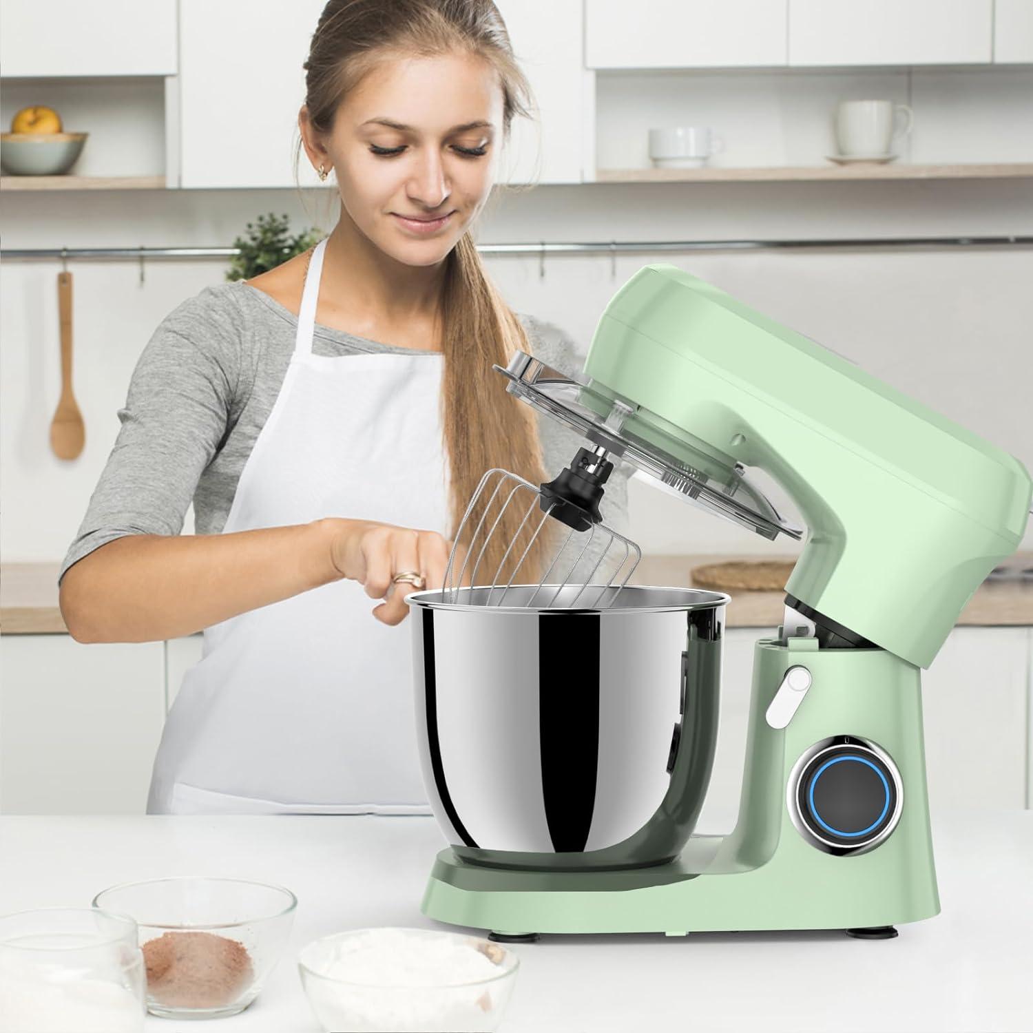 Stand Mixer, Dough Mixer, Cake Mixer, Kitchen Mixer with Bowl SS 5.5 QT, 450W Copper Motor, Standing Mixer with Beater, Dough Hook, SS Egg Whisk (450W Green)