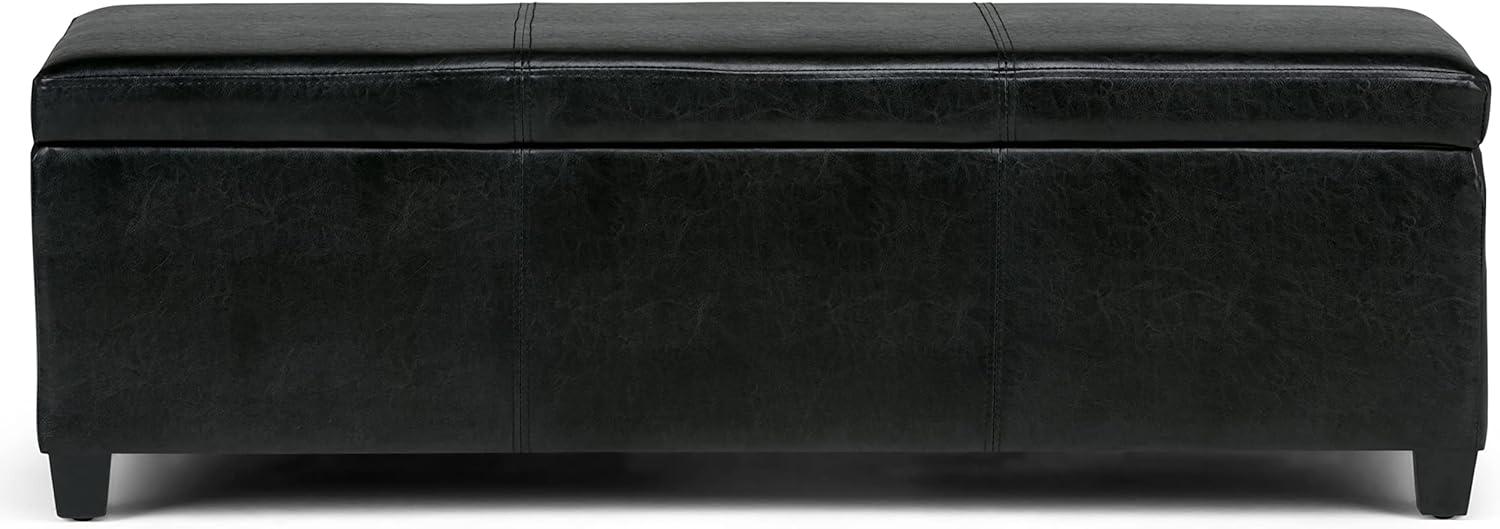 Simpli Home Avalon Storage Ottoman Bench In Midnight Black Vegan Faux Leather