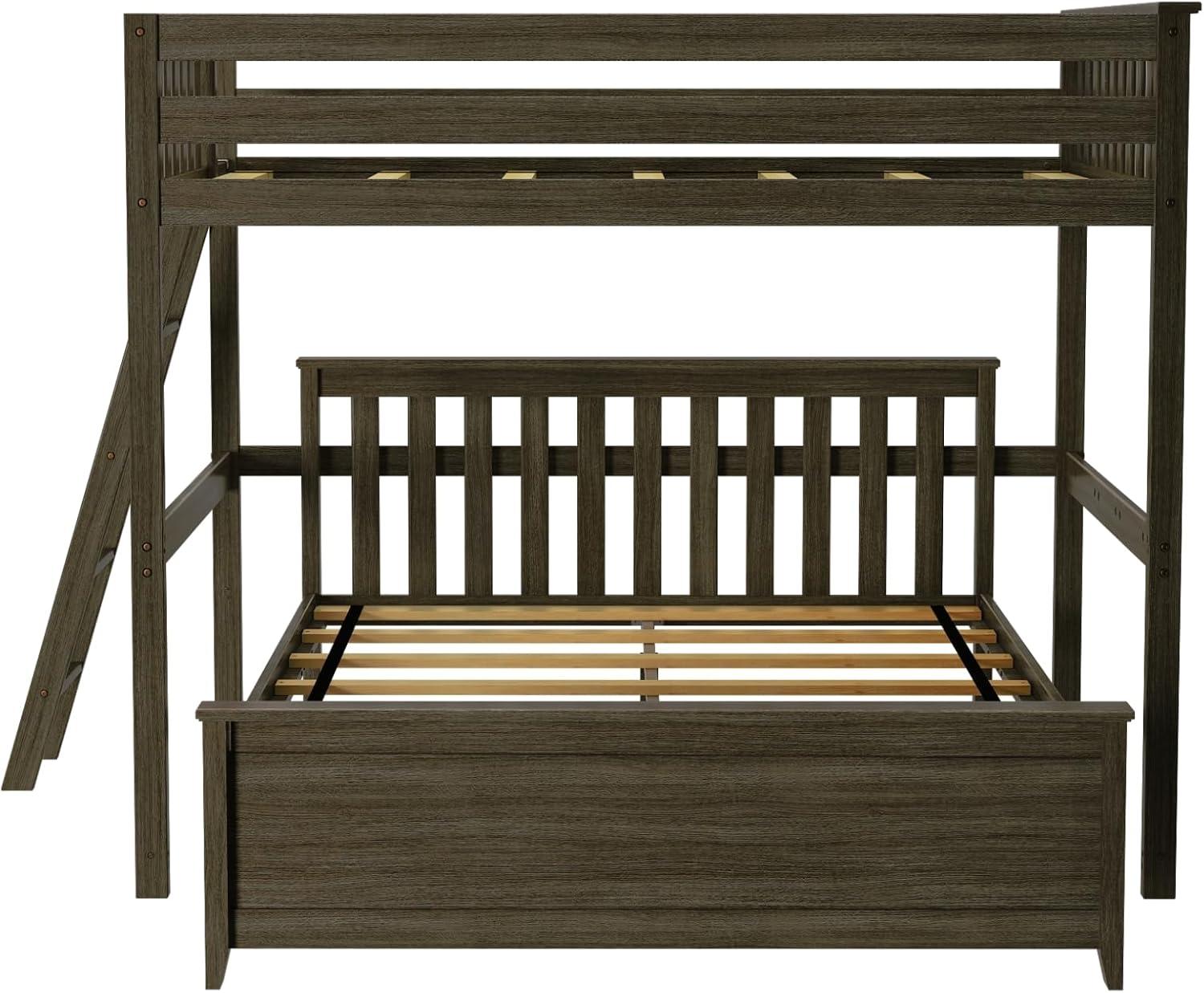 Max & Lily Bunk Bed, L Shaped Full-Over-Queen Bed Frame for Kids with Ladder on End, Solid Wood Bunk Bed for Kids, No Box Spring Needed, Pecan