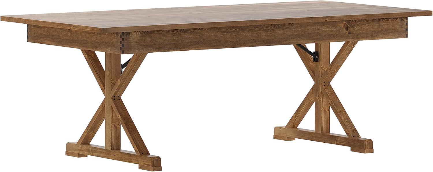 Flash Furniture Eternity Rectangular Solid Pine Farm Dining Table with Folding X-Style Legs