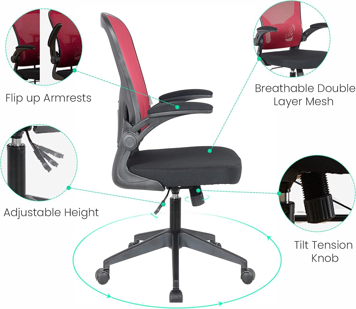 LeisureMod Newton Single Ergonomic Mesh Lumbar Support Adjustable Height Swivel Office Chair
