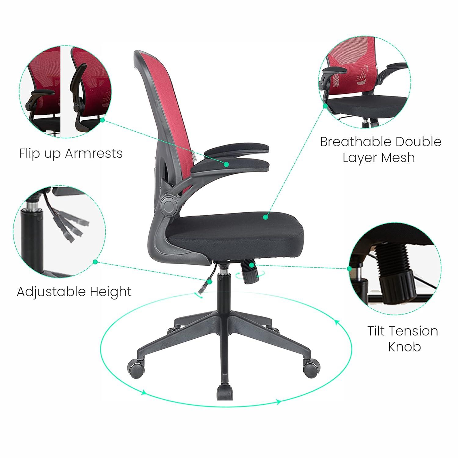 LeisureMod Newton Single Ergonomic Mesh Lumbar Support Adjustable Height Swivel Office Chair