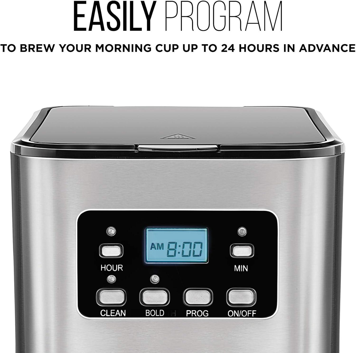 Chefman 12-Cup Programmable Coffee Maker w/ Digital Display, Auto Shut Off - Stainless Steel, New
