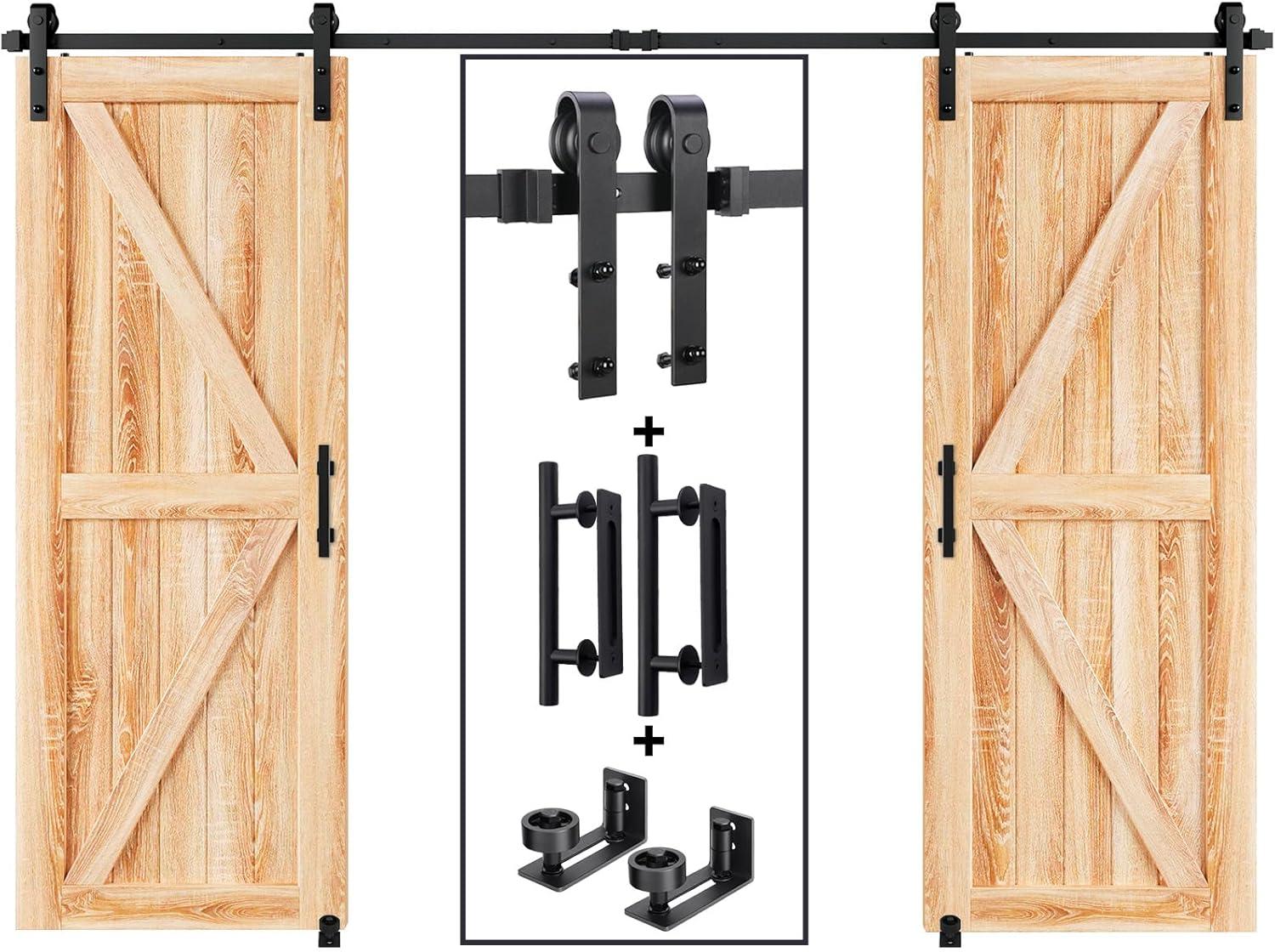 EaseLife 12 FT Double Door Sliding Barn Door Hardware Track Kit,Basic J Pulley,Heavy Duty,Slide Smoothly Quietly,Easy Install (12FT Track Kit for Double 36" Wide Door)