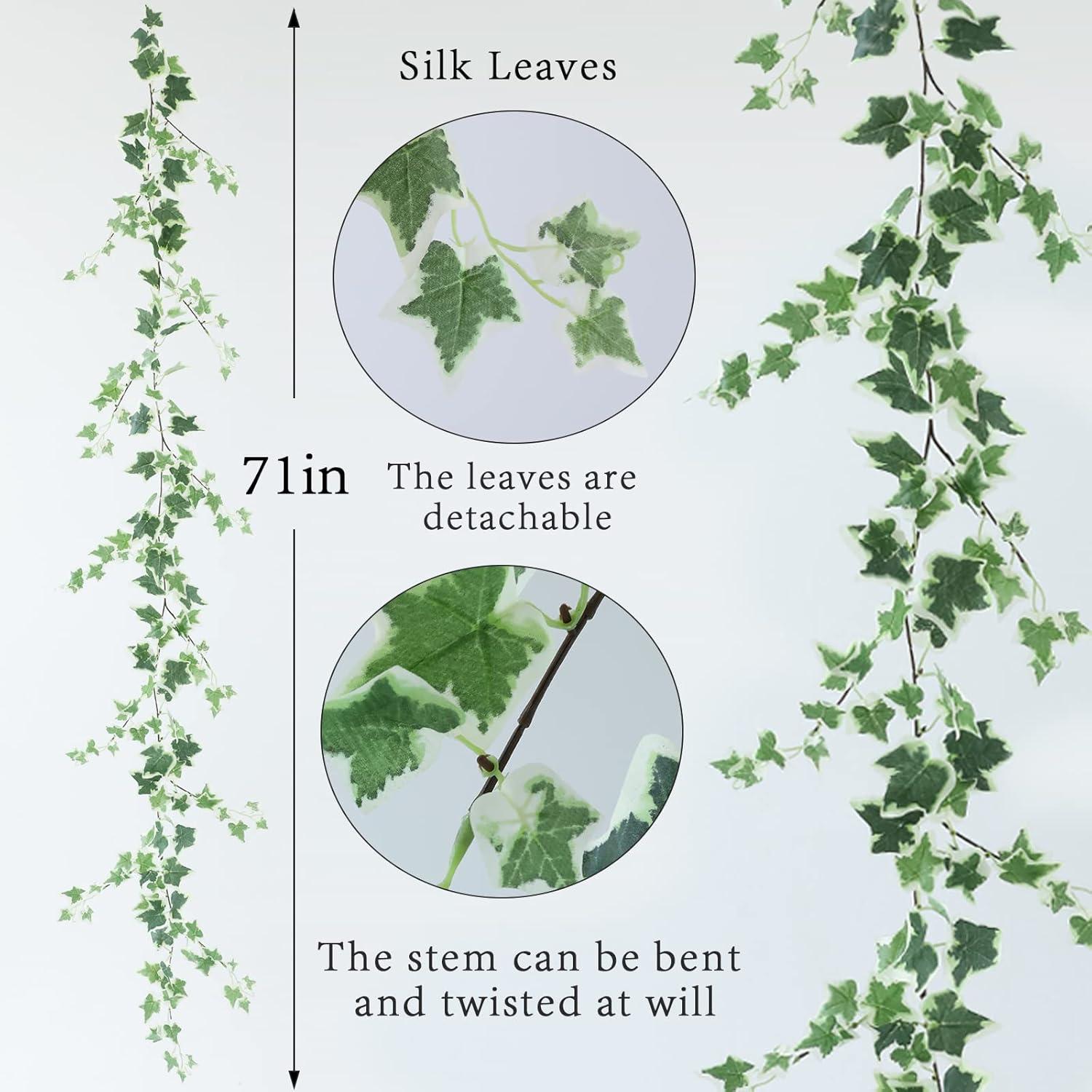 3 Strands Odorless Artificial Ivy Vines Kit, 71" Silk Ivy Garland with Green Leaves, Fake Hanging Plants Greenery Decoration for Bedroom, Windows, Walls, Wedding, Outdoor Decor (Green)