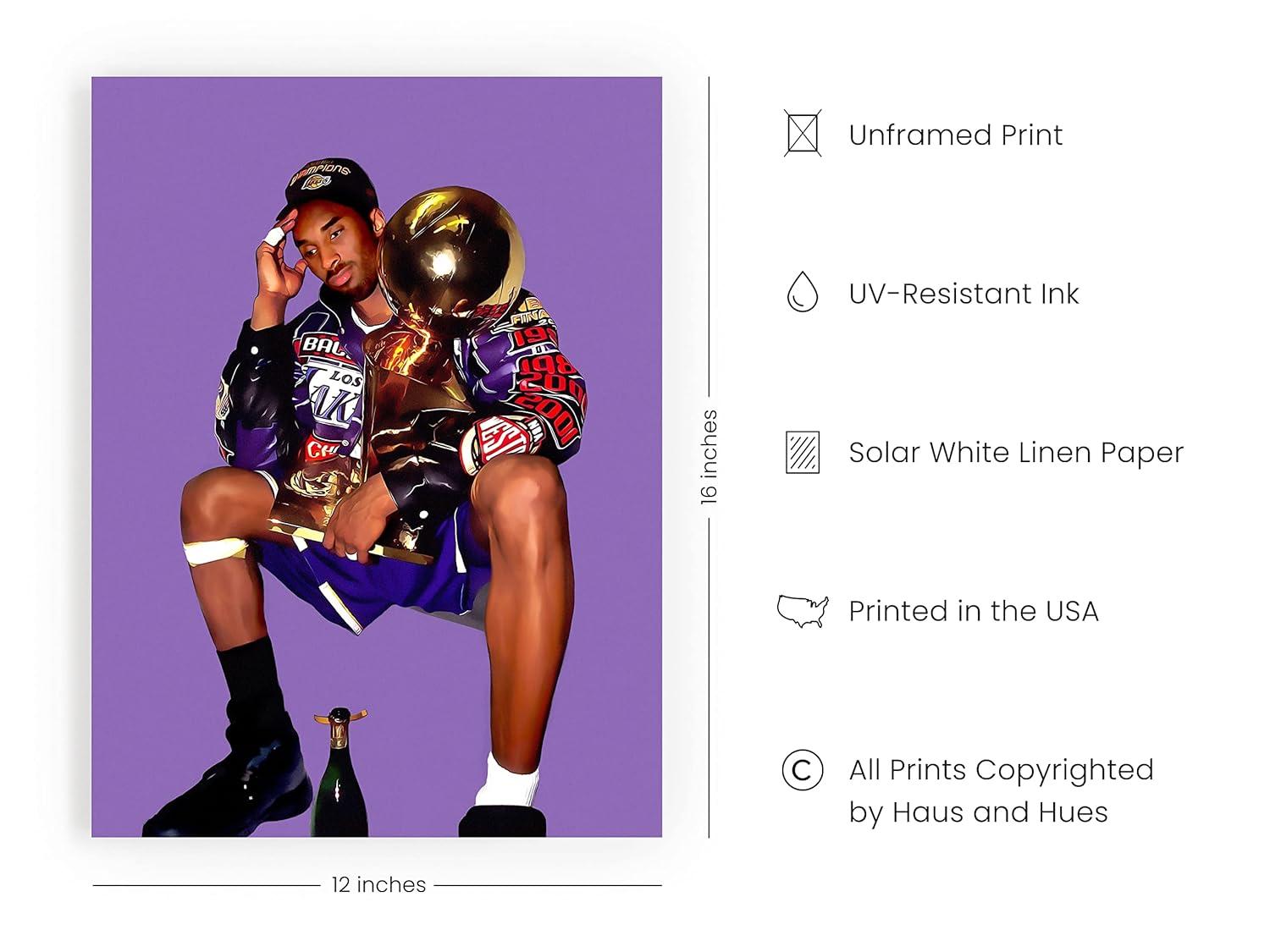 HAUS AND HUES Kobe Bryant Wall Art Kobe Art Kobe Print, Black Mamba Poster, Lakers Wall Art, Basketball Poster, NBA Posters, Lakers Posters (Unframed 12" X 16")