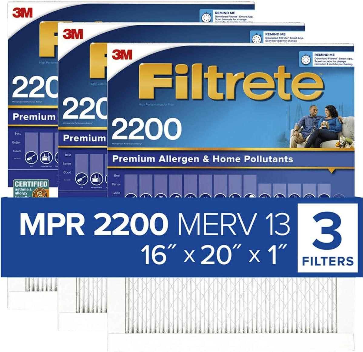 Filtrete MPR 2200 16x20x1 Electrostatic Allergen Reduction Air Filter, 3-Pack