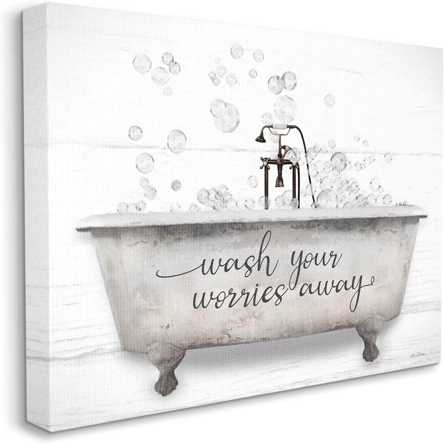 Stupell Industries Wash Your Worries Away Tub Bubbles Canvas Wall Art