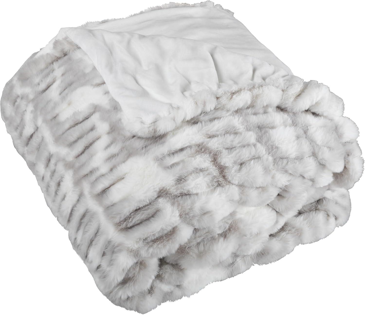 Oversized Ruched Faux Fur Blanket - 60x80-Inch Jacquard Faux Fur Queen-Size Throw for Sofas and Beds - Luxurious Bedding by Lavish Home