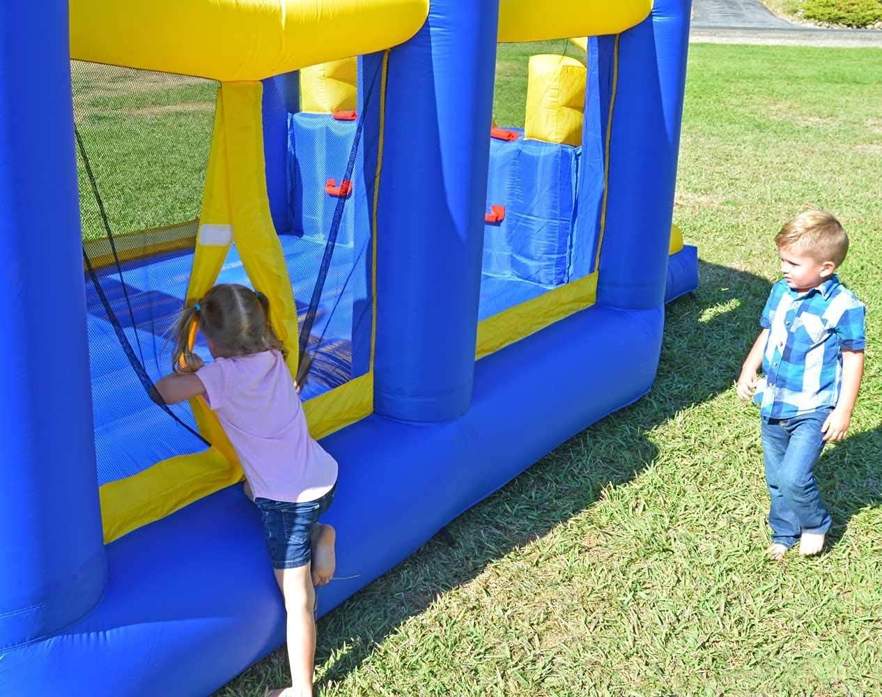 Island Hopper Blue and Yellow Bounce House with Dual Slides