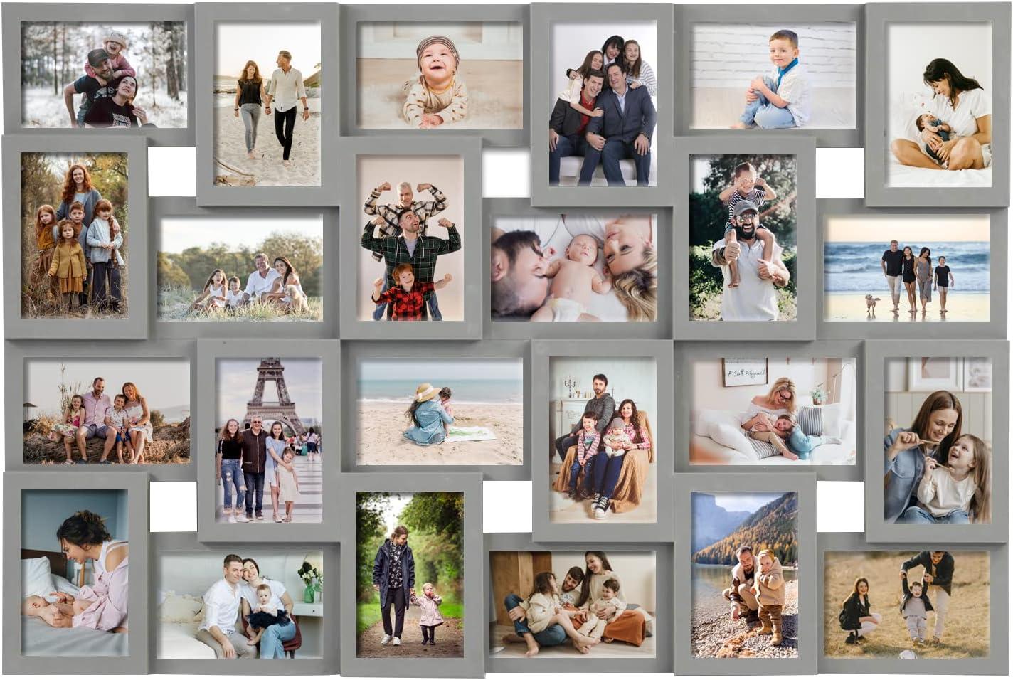 J.M.Deco Collage Picture Frames for Wall 24 Slots, Reunion Friends Family Memory Large Photo Frame Selfie Gallery Puzzle Collage Wall Hanging for 4x6 Photo | Grey