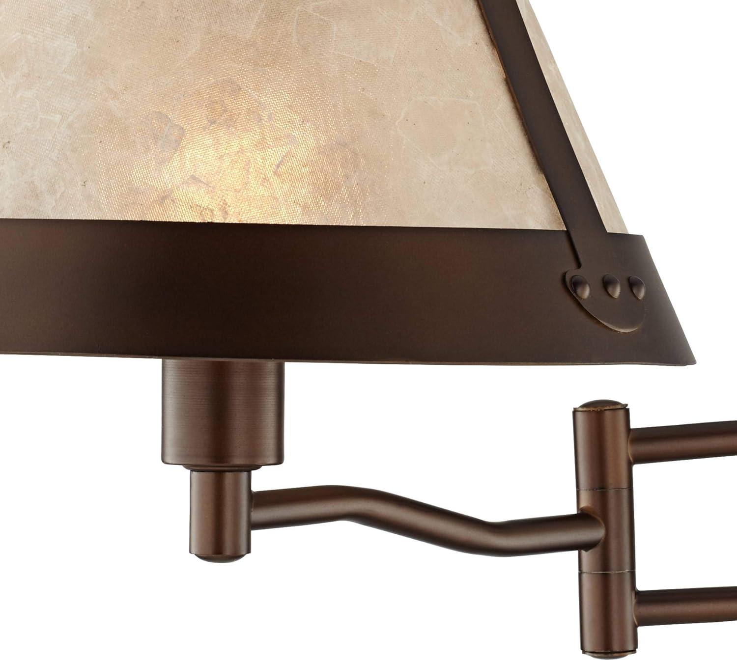 Franklin Iron Works Samuel Rustic Farmhouse Swing Arm Wall Lamp Bronze Plug-in Light Fixture Natural Mica Shade for Bedroom Bedside Living Room House