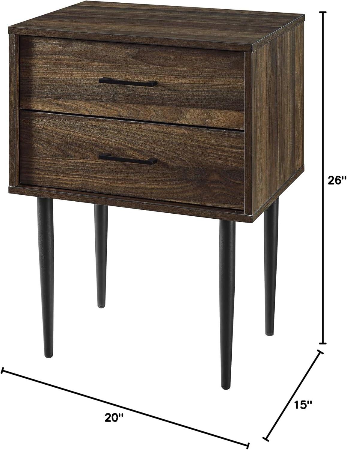 Wood Modern End Table with black metal handles - Dark Walnut