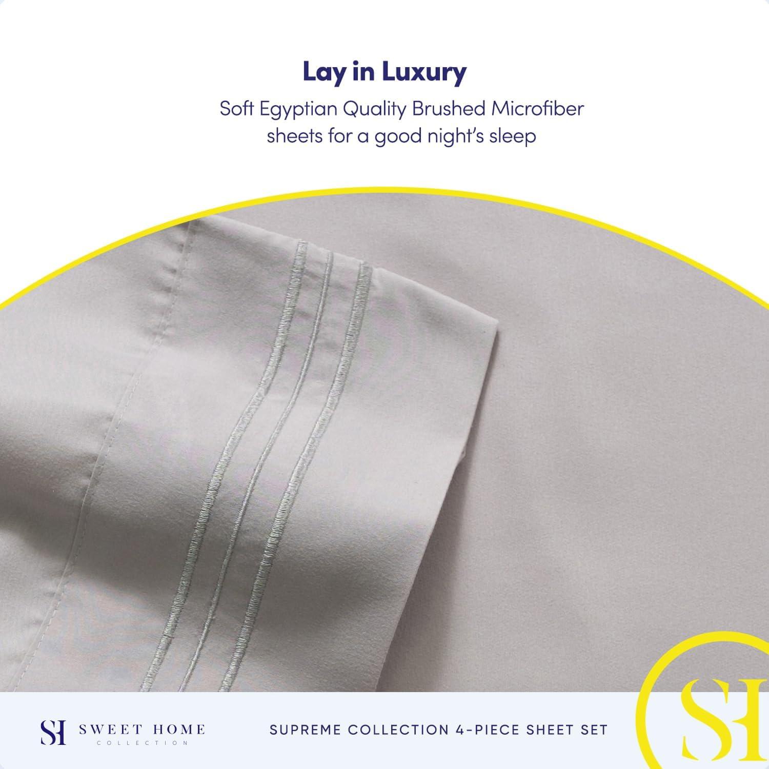 5 Piece Sheet Set, Ultra Soft 1800 Series Collection - Split King, Silver