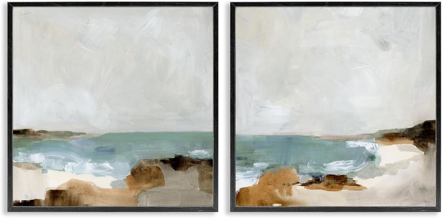 Abstract Beach Cove Landscape Sandy Cliffs Black Framed Canvas Art, 12 x 12