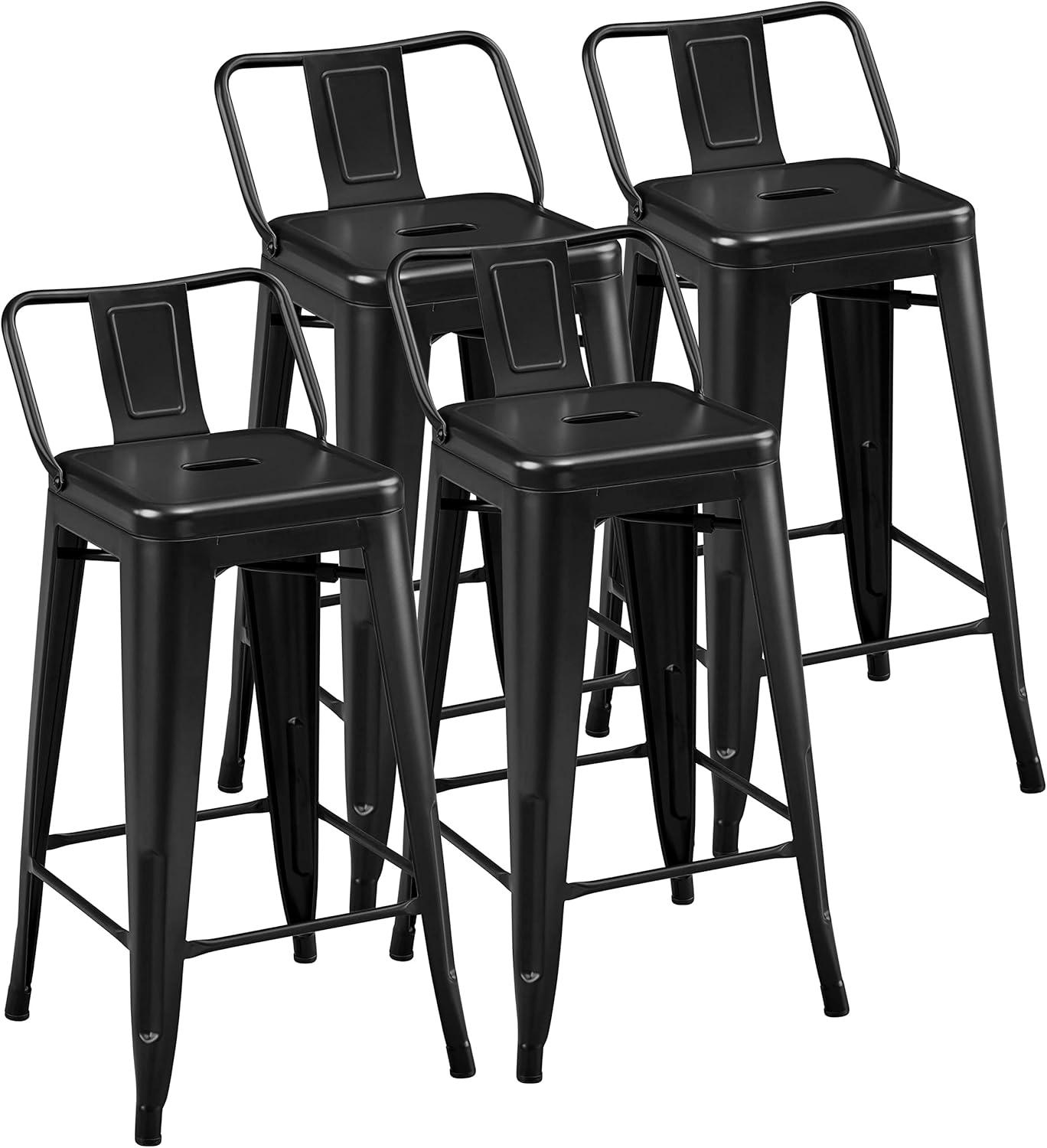 Yaheetech 26" Stackable Low Back Metal Counter Height Bar Stools with Footrest, Set of 4