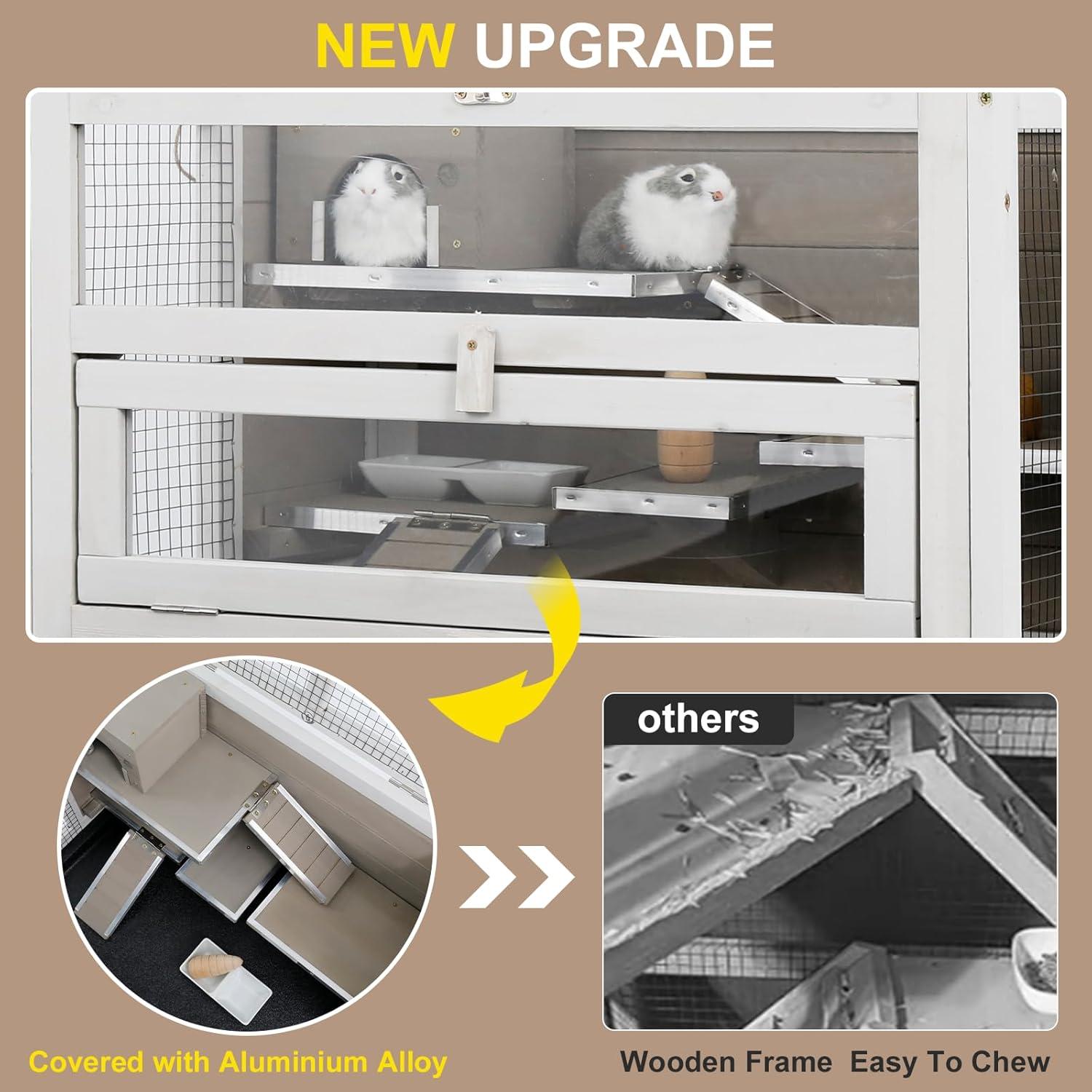 PETSCOSSET 3-Tier Wooden Hamster Cage with Storage Shelf Indoor Outdoor Large Guinea Pig Cage House and Habitat