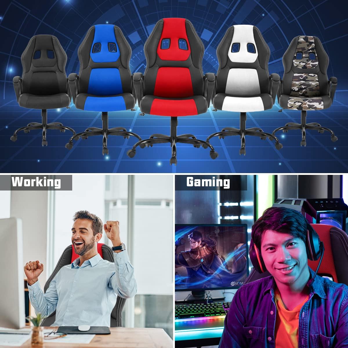 Dkelincs Gaming Chair Adjustable Game Chair PU Leather Computer Chair High Back Office Desk Chair with 360° Rolling Wheels & Lumbar Support for Teen, Red