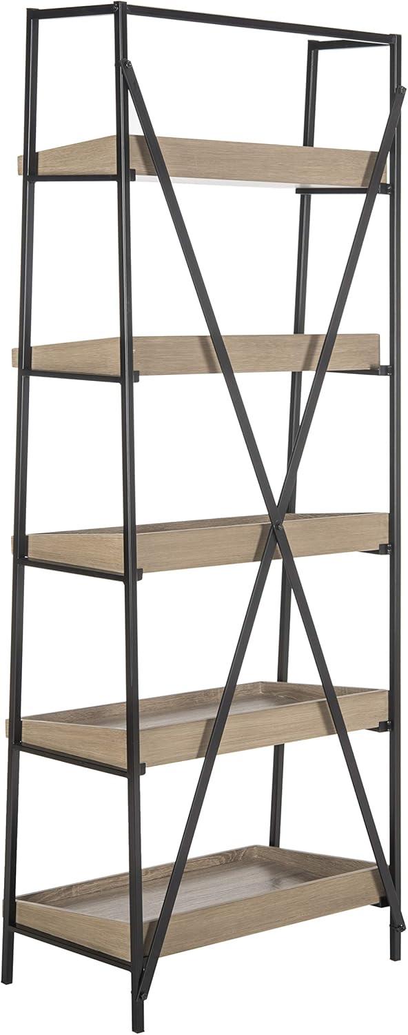 Joel 63'' Black Iron and Oak Finish 5-Tier Etagere