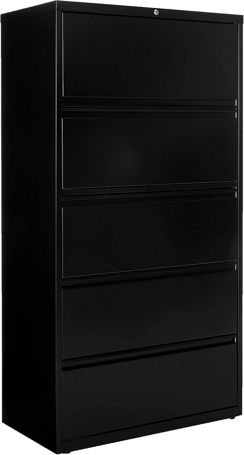 Black Steel 5-Drawer Lockable Lateral File Cabinet