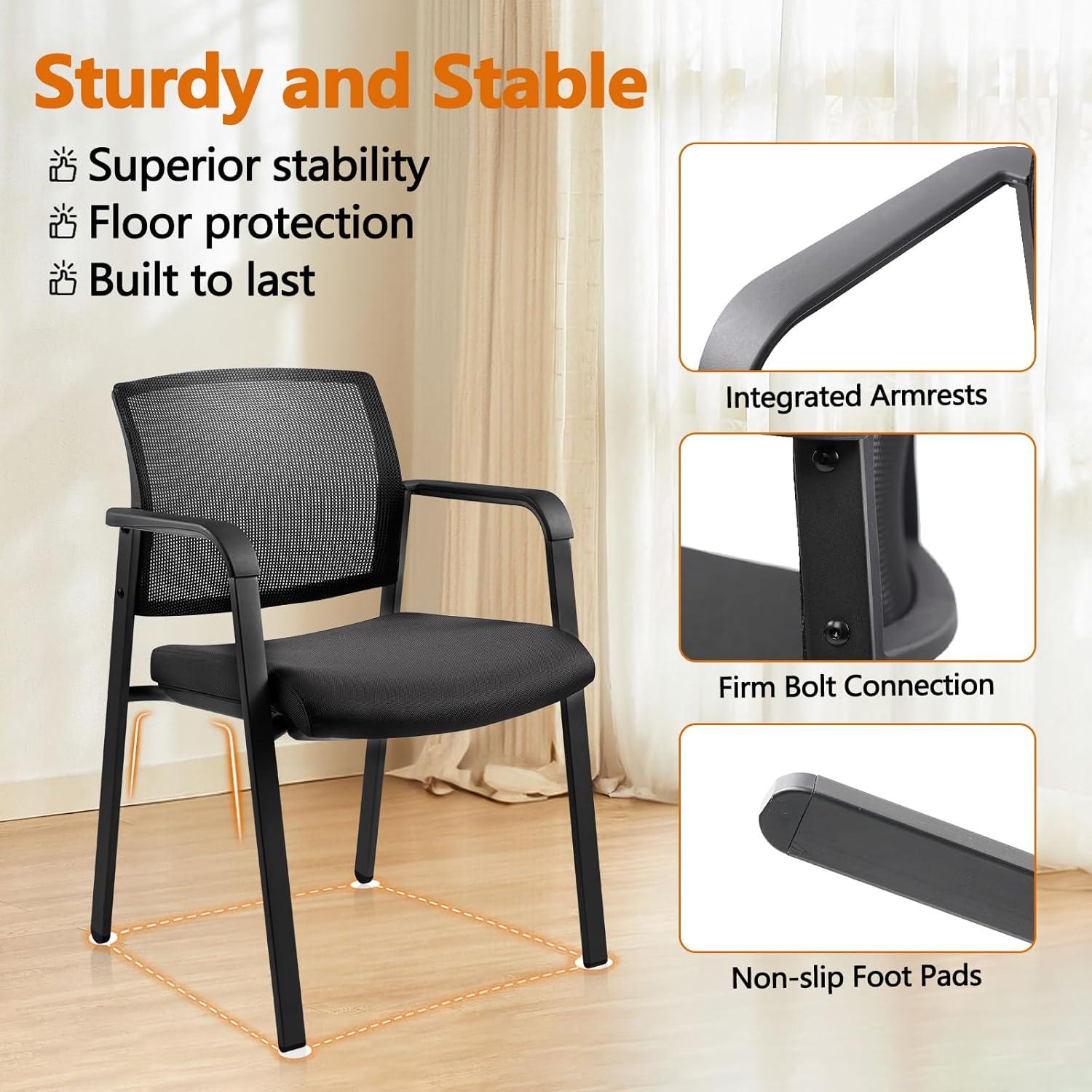 Clatina CLATINA Mesh Back Stacking Upholstered Side Arm Guest Chair For Waiting Conference Room