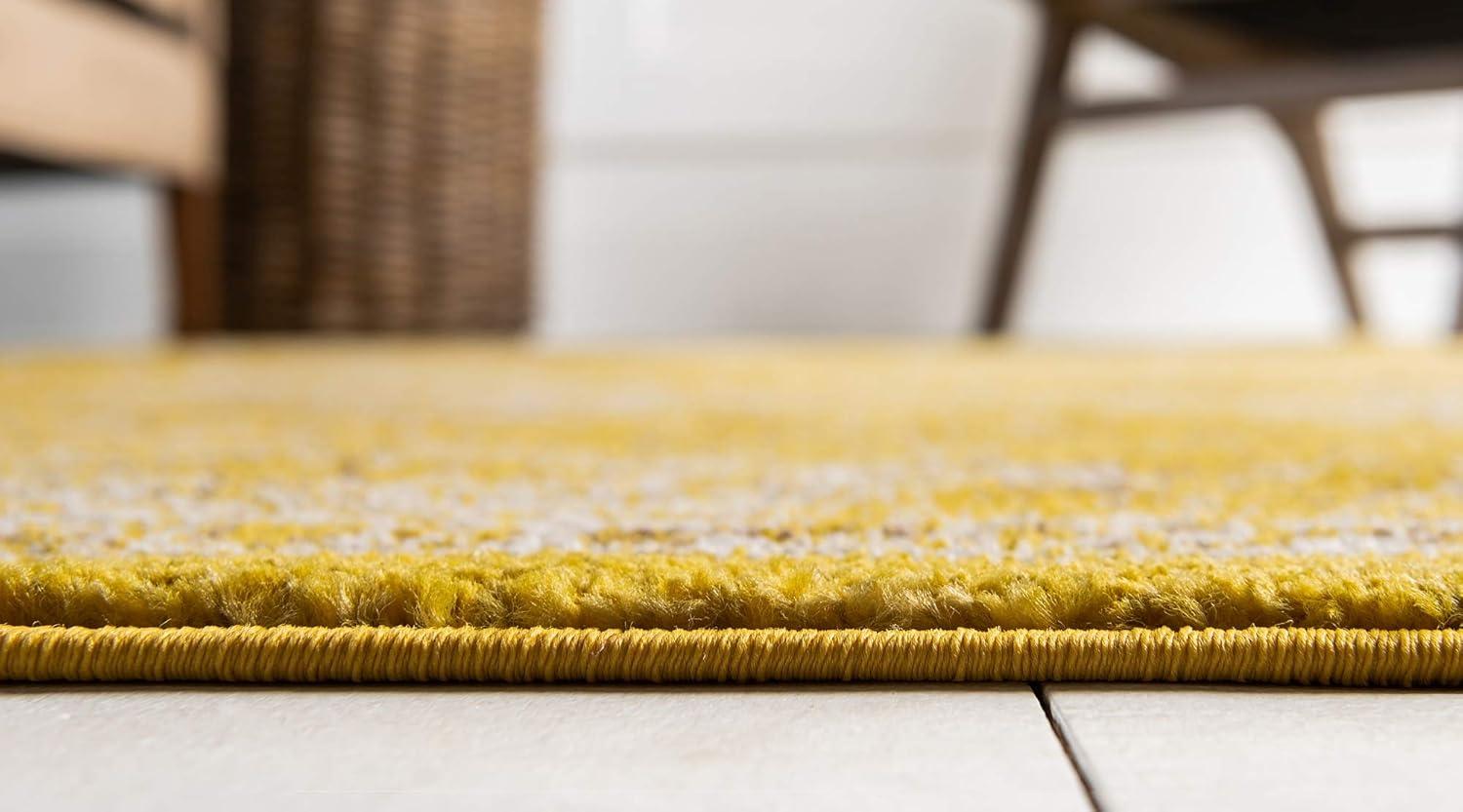 Yellow and Beige Geometric Rectangular Synthetic Rug