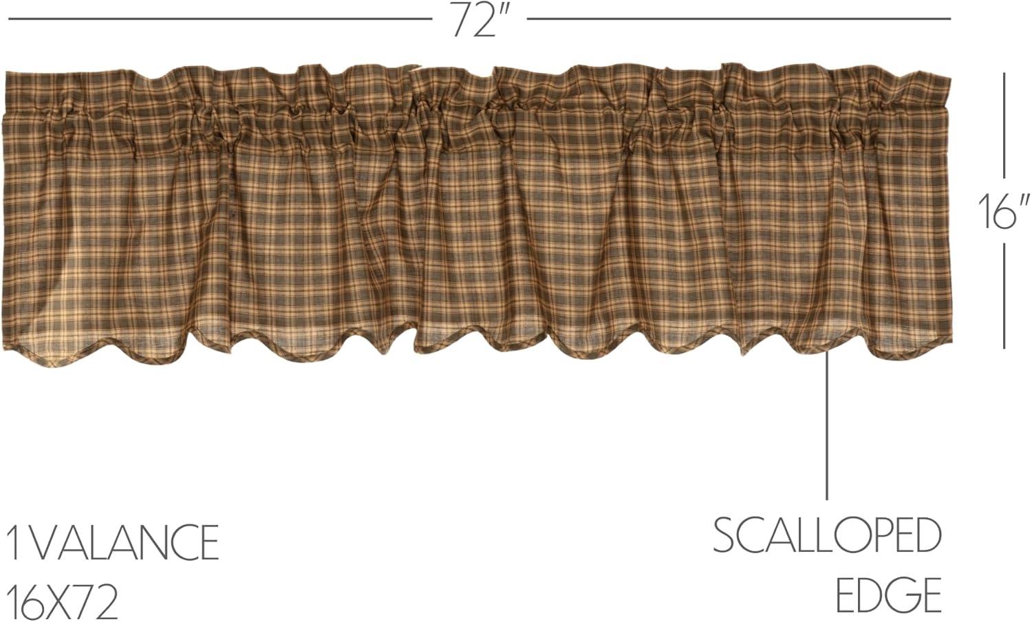 VHC Brands Ridge Plaid Cotton Rustic Kitchen Curtains Rod Pocket Hanging Loops 16x72 Valance, Cedar Green